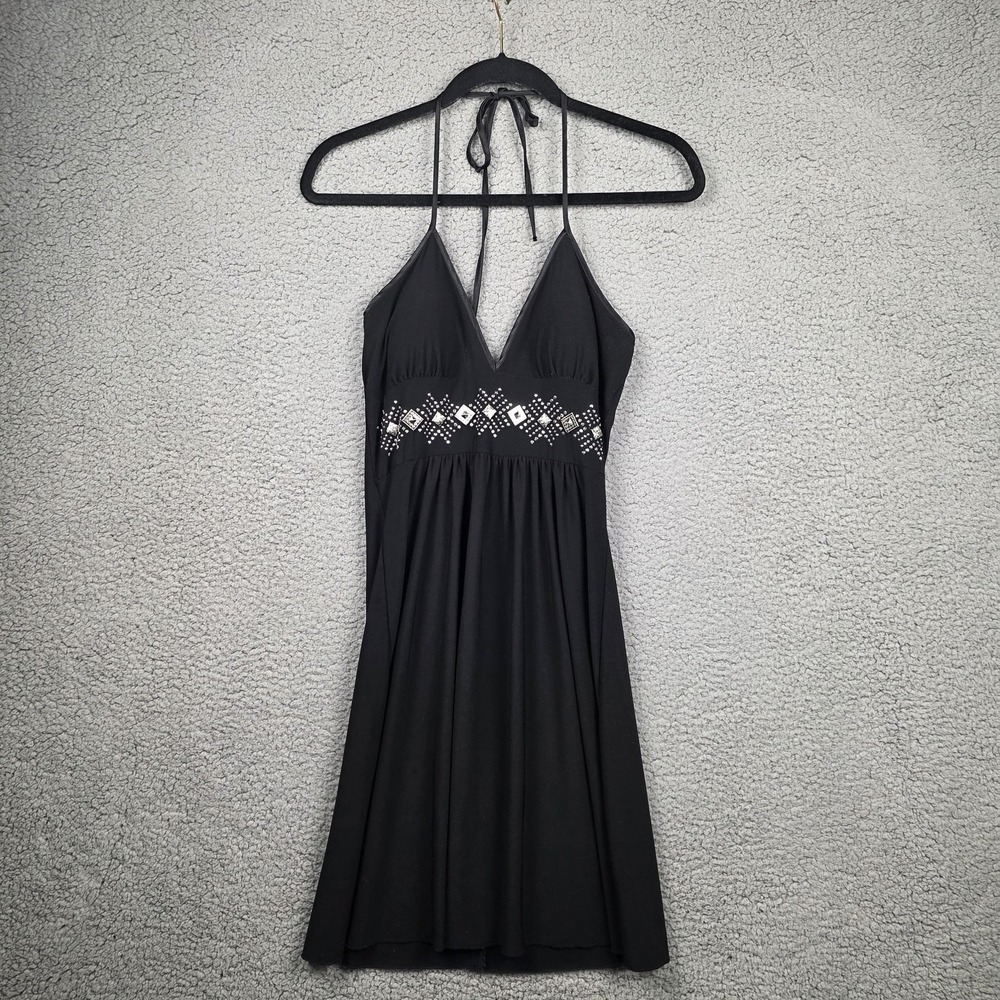 Y2K‎ Taboo Dress Womens Medium Black Rhinestone Halter Empire Waist Fit & Flare